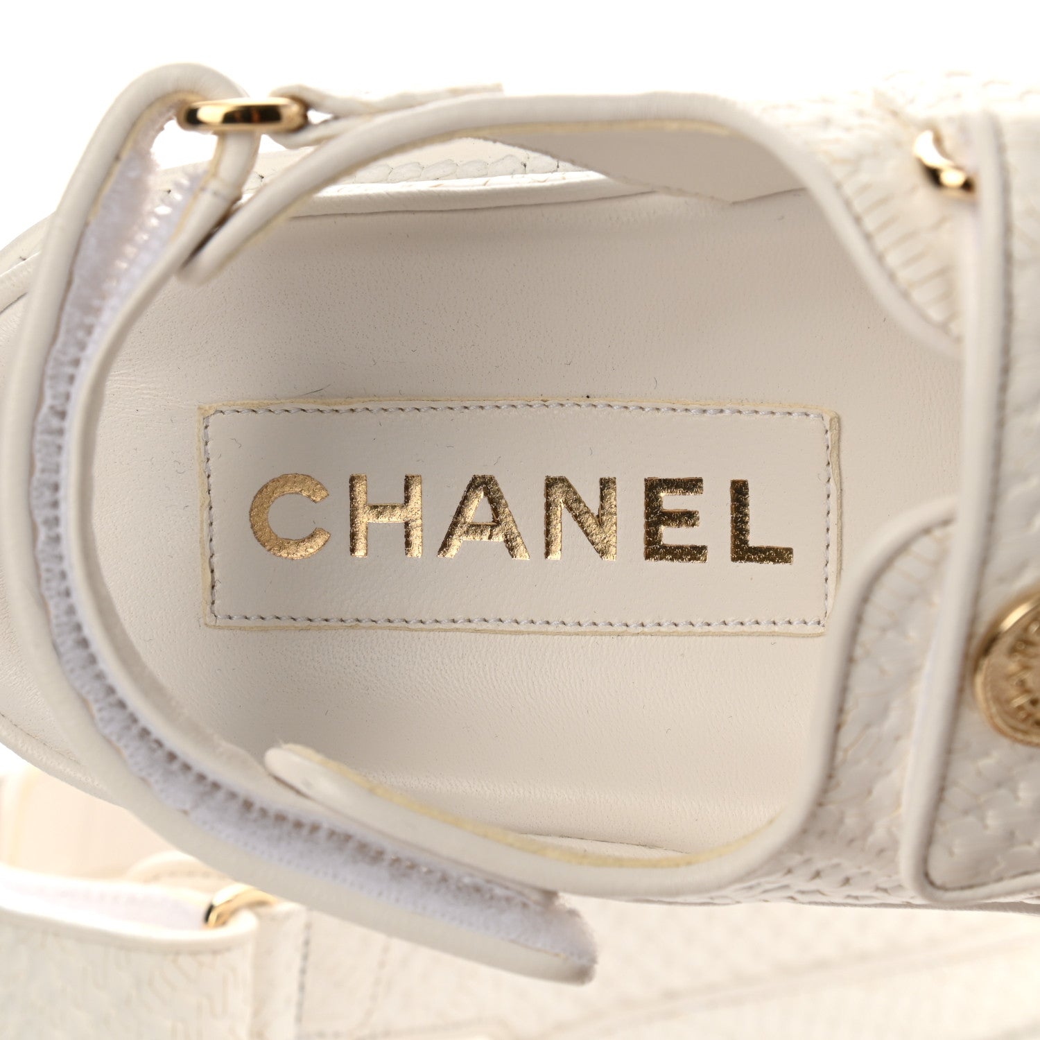 Chanel Calfskin Printed Velcro Dad Sandals 39 White 7 of 10