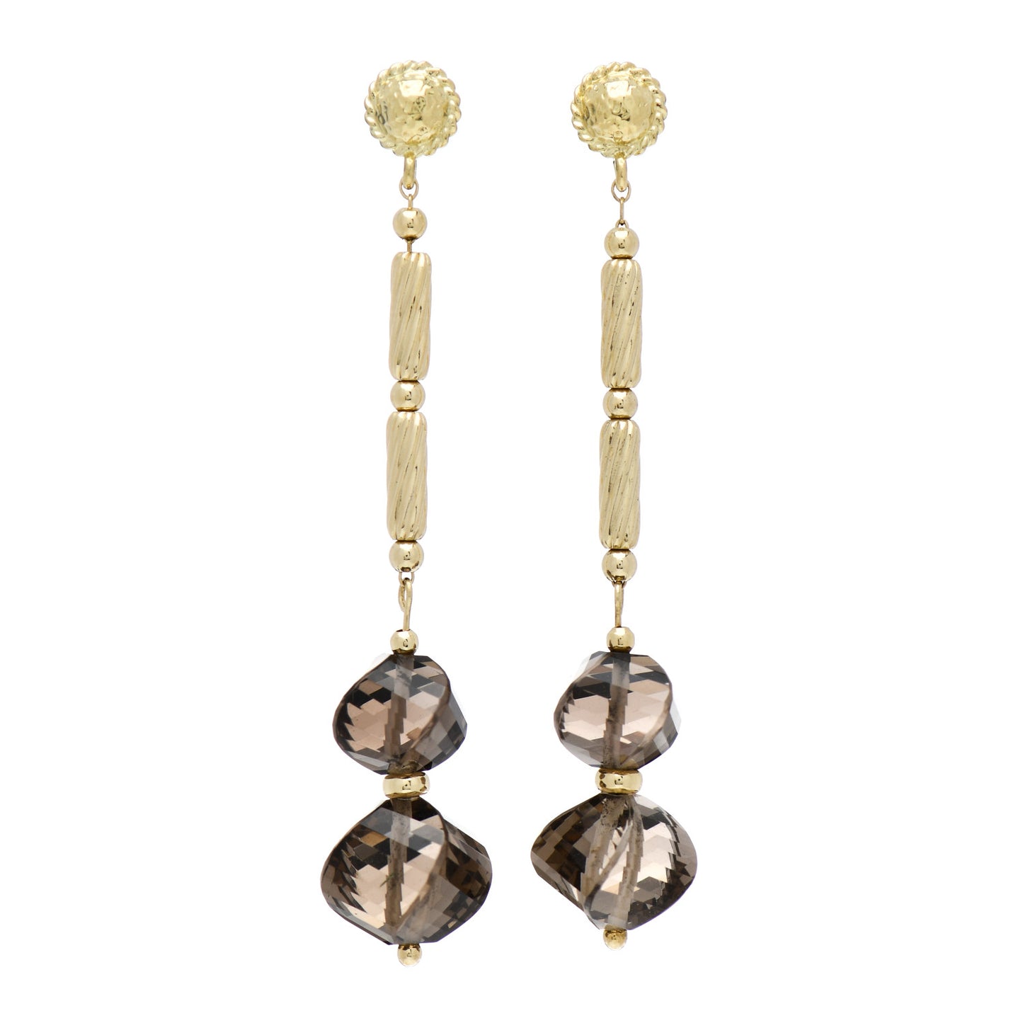 18K Yellow Gold Smoky Quartz Dangle Twist Earrings