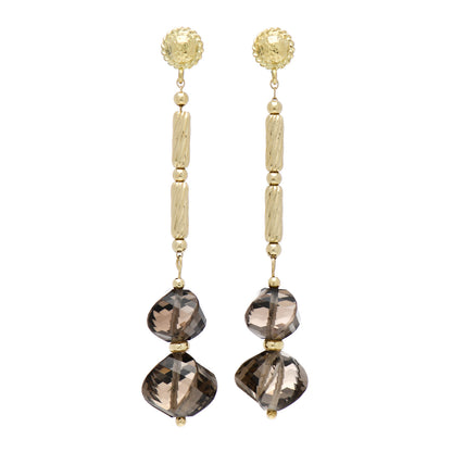 David Yurman 18K Yellow Gold Smoky Quartz Dangle Twist Earrings 1 of 4