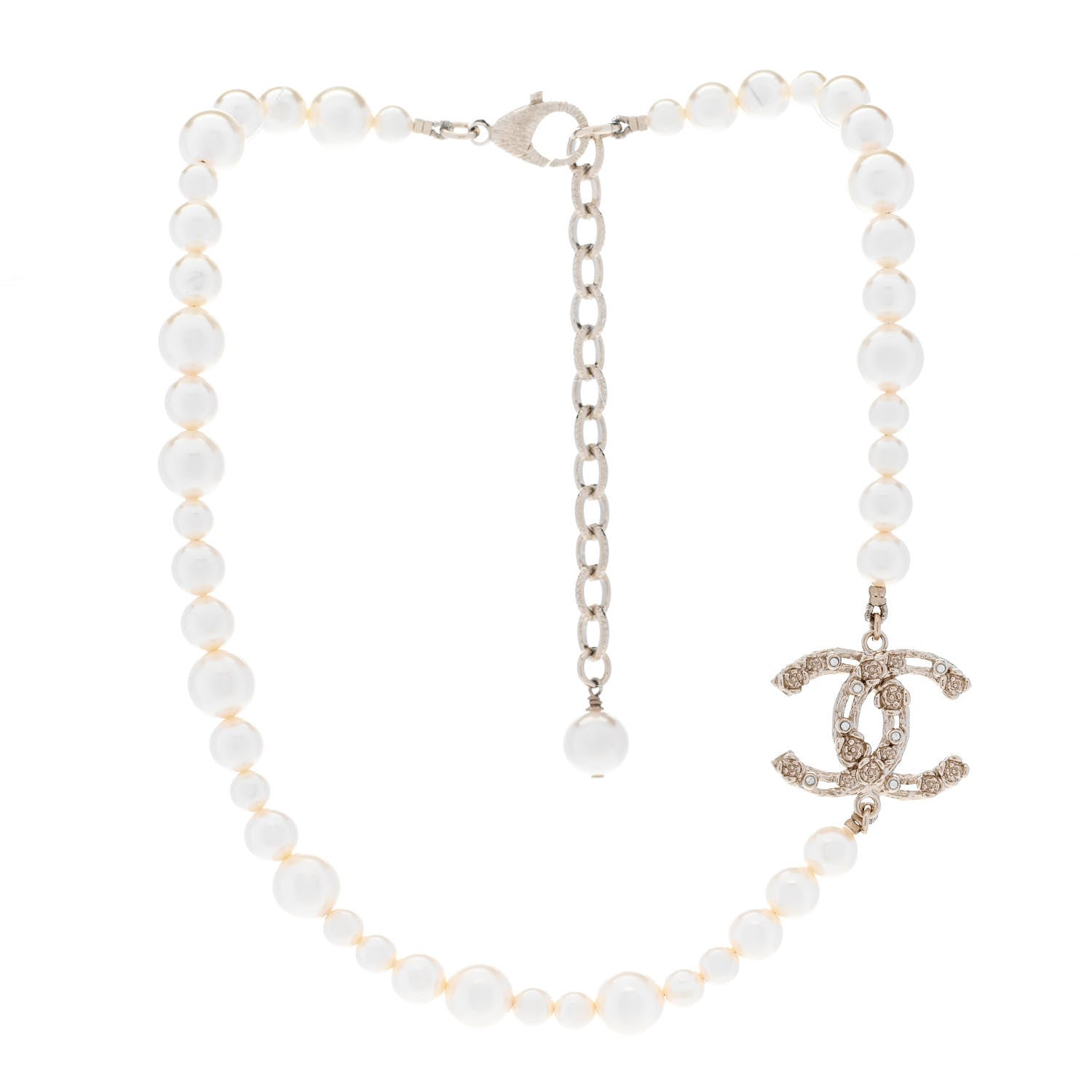Chanel Pearl Crystal CC Camellia Short Necklace Gold 3 of 5