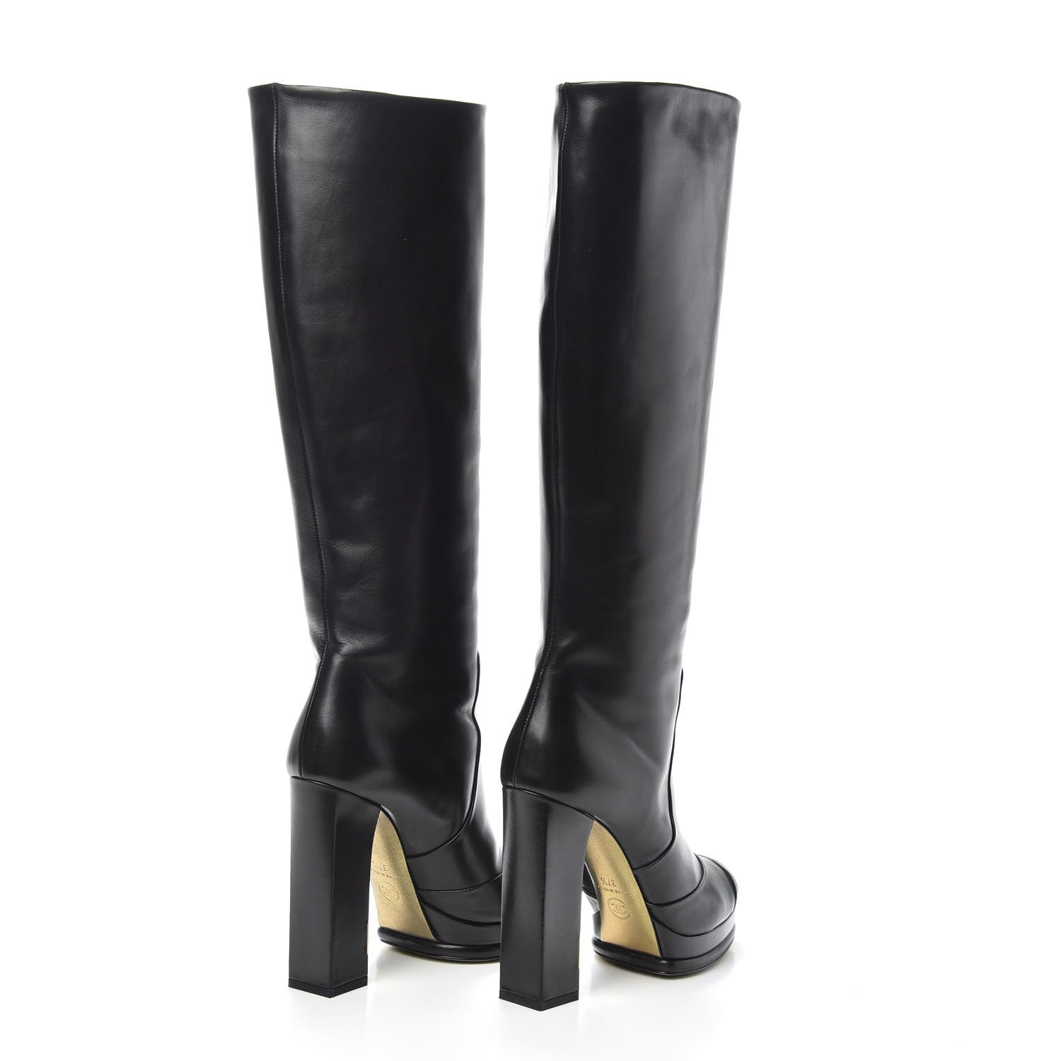 Chanel Calfskin Knee High Boots 37.5 Black 4 of 6