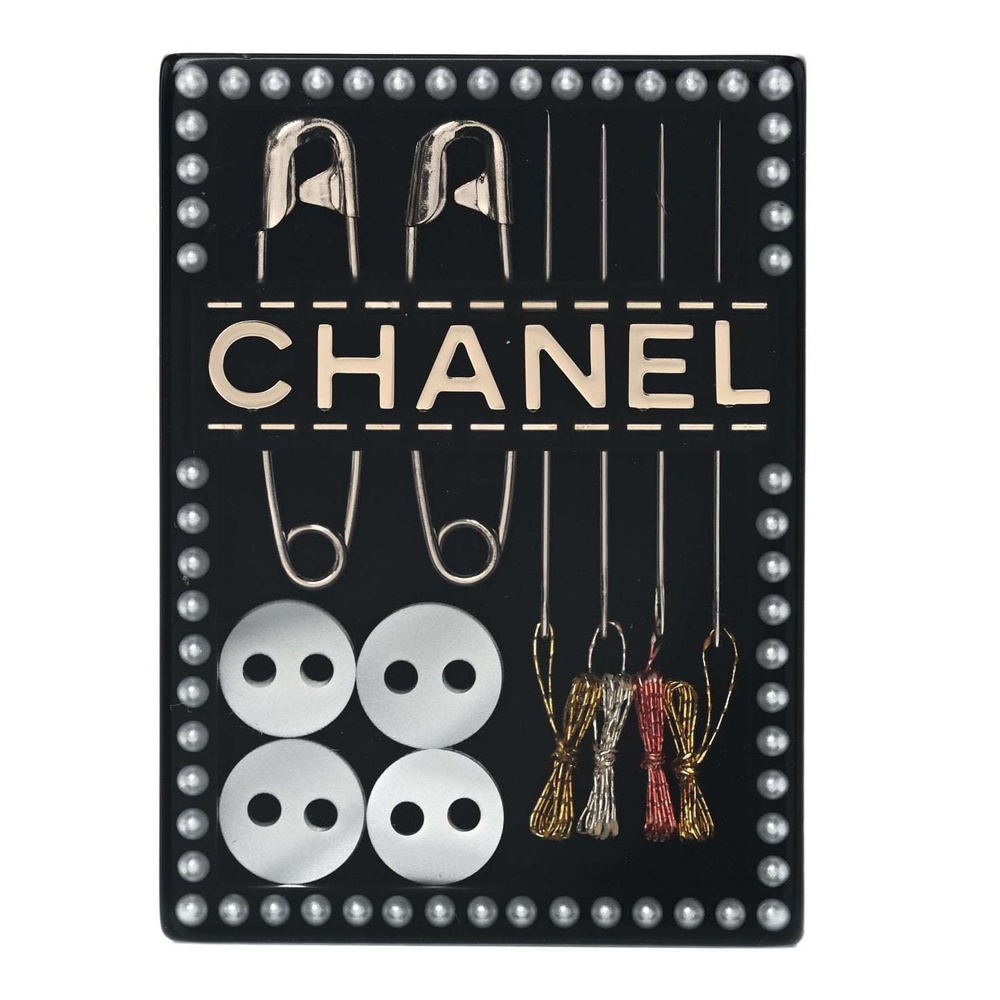 Lucite Sewing Kit Pin Brooch Black