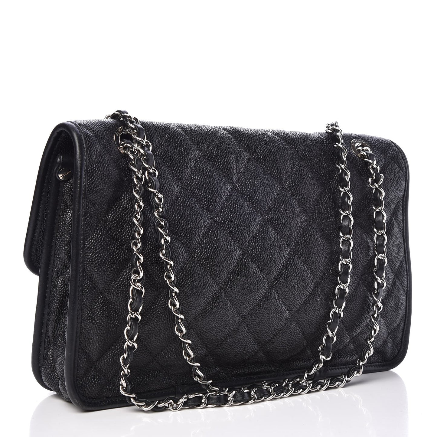 Caviar Quilted Large French Riviera Flap Black