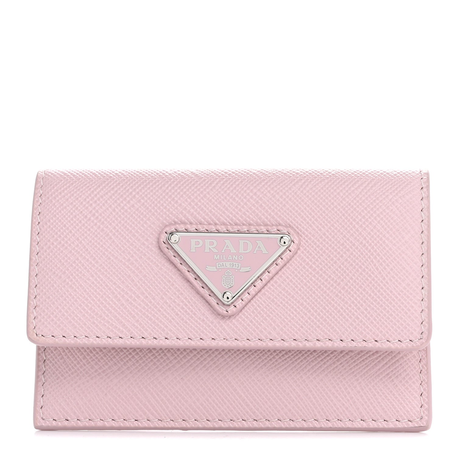 Prada Saffiano Triangle Card Holder Wallet Alabastro 1 of 8