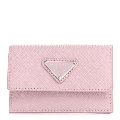 Prada Saffiano Triangle Card Holder Wallet Alabastro 1 of 8