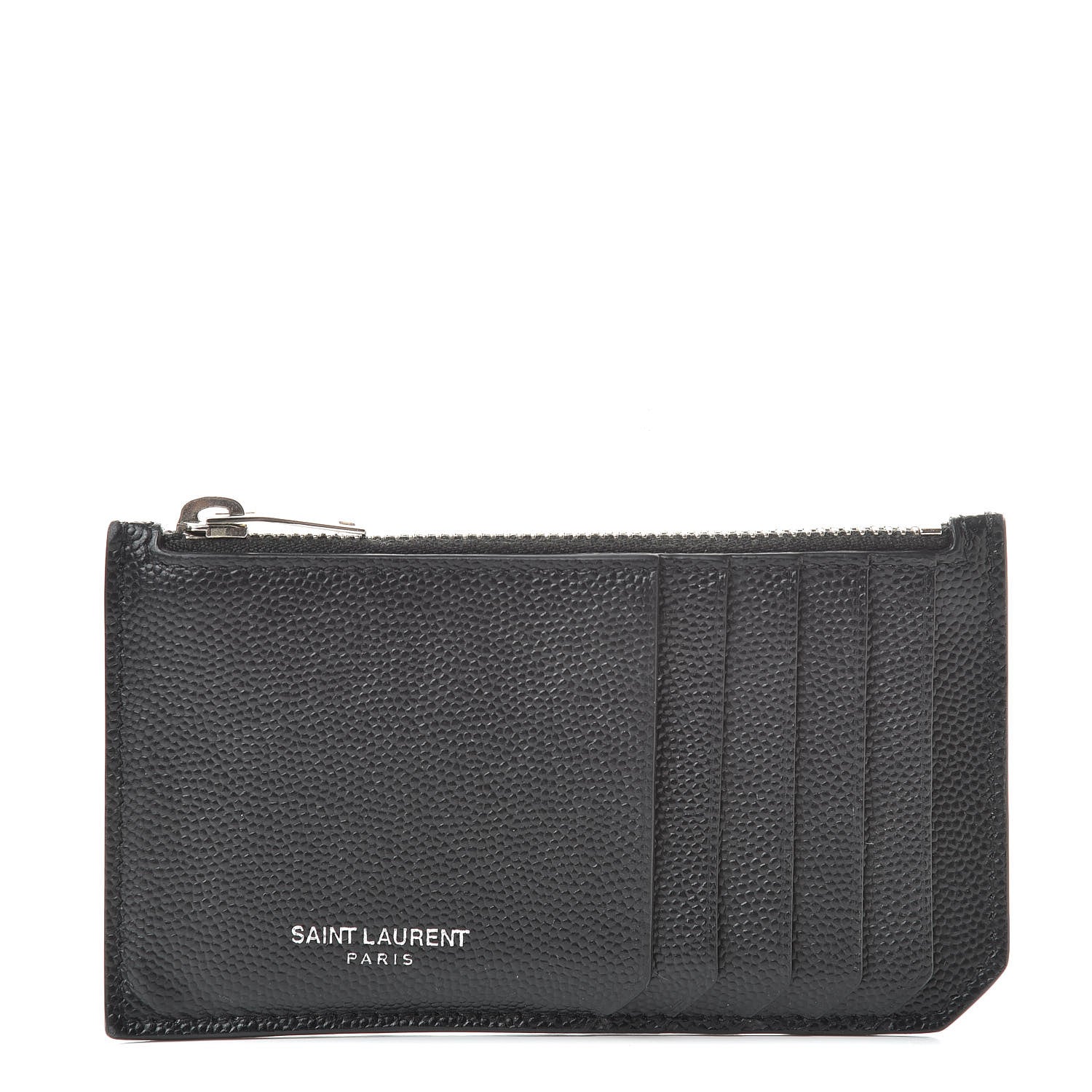 Saint Laurent Grained Calfskin 5 Fragments Zip Pouch Card Holder Black 1 of 9
