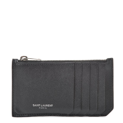 Saint Laurent Grained Calfskin 5 Fragments Zip Pouch Card Holder Black 1 of 9