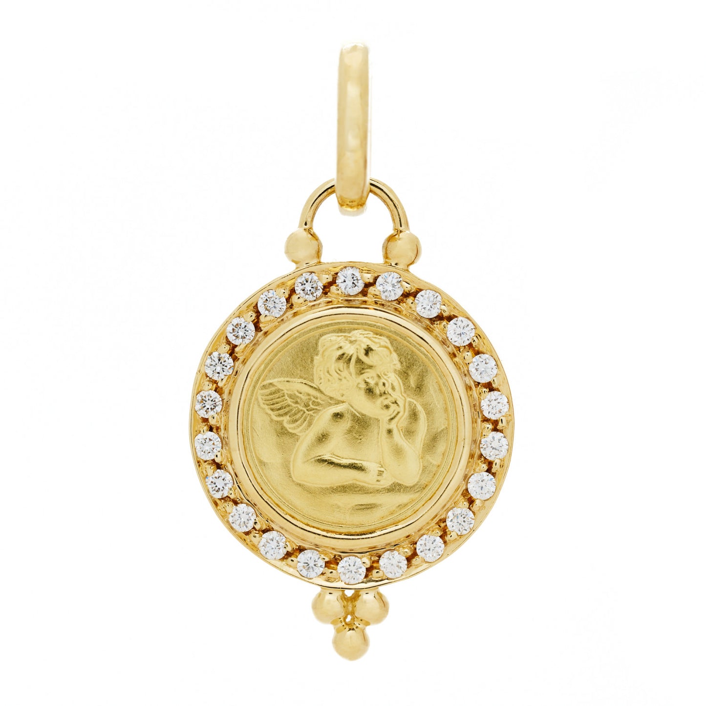 18K Yellow Gold Diamond 10mm Pave Angel Pendant