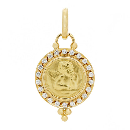 Temple St. Clair 18K Yellow Gold Diamond 10mm Pave Angel Pendant 1 of 5