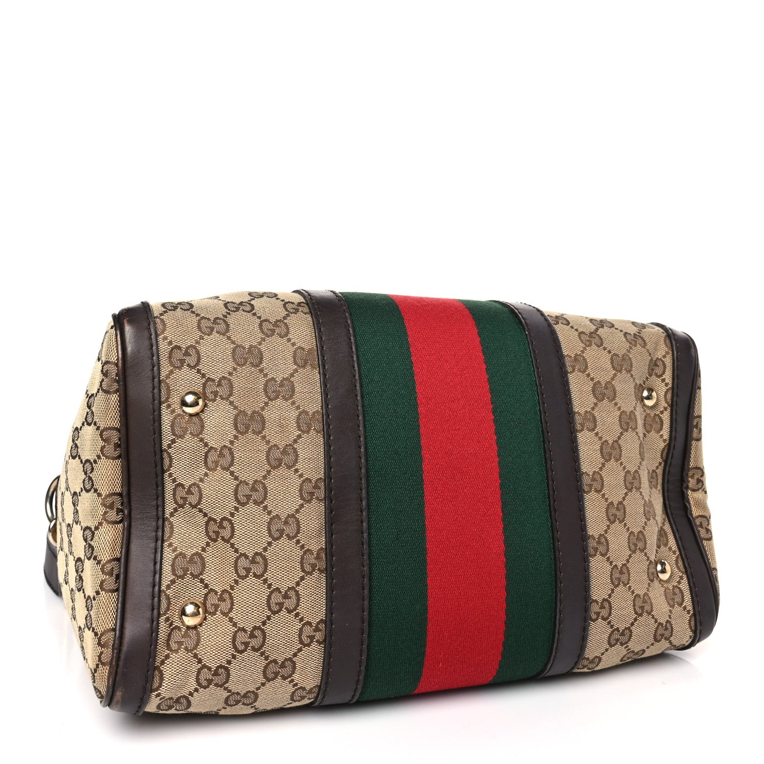 Gucci Monogram Selleria Calfskin Vintage Web Medium Boston Beige Ebony Cocoa 4 of 9