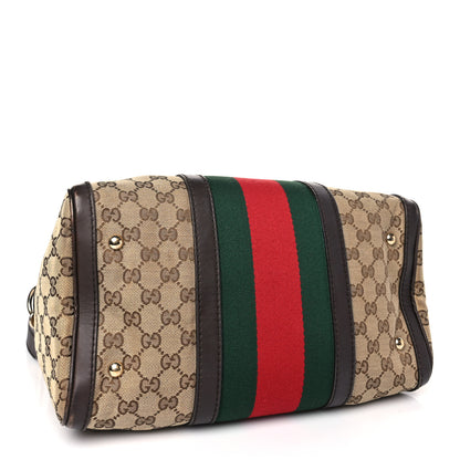 Gucci Monogram Selleria Calfskin Vintage Web Medium Boston Beige Ebony Cocoa 4 of 9