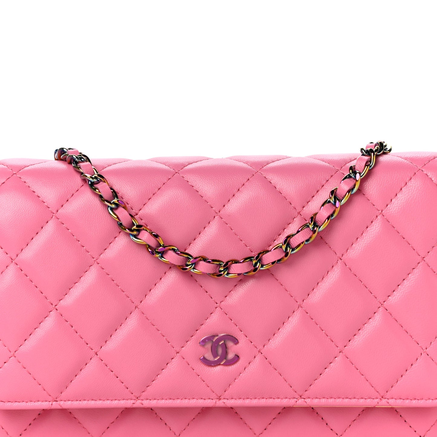 Lambskin Quilted Wallet On Chain WOC Pink Yellow