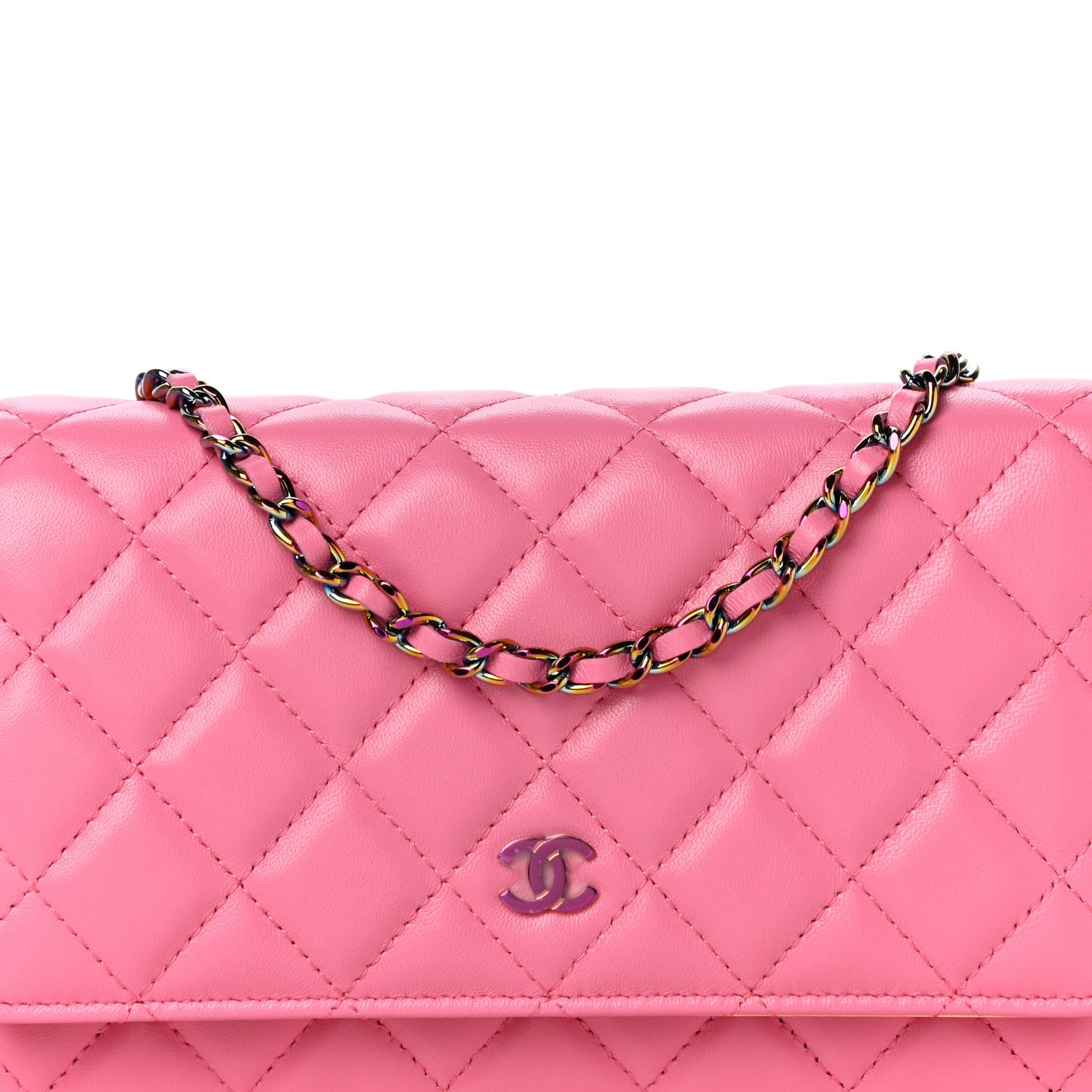 Chanel Lambskin Quilted Wallet On Chain WOC Pink Yellow 8 of 11