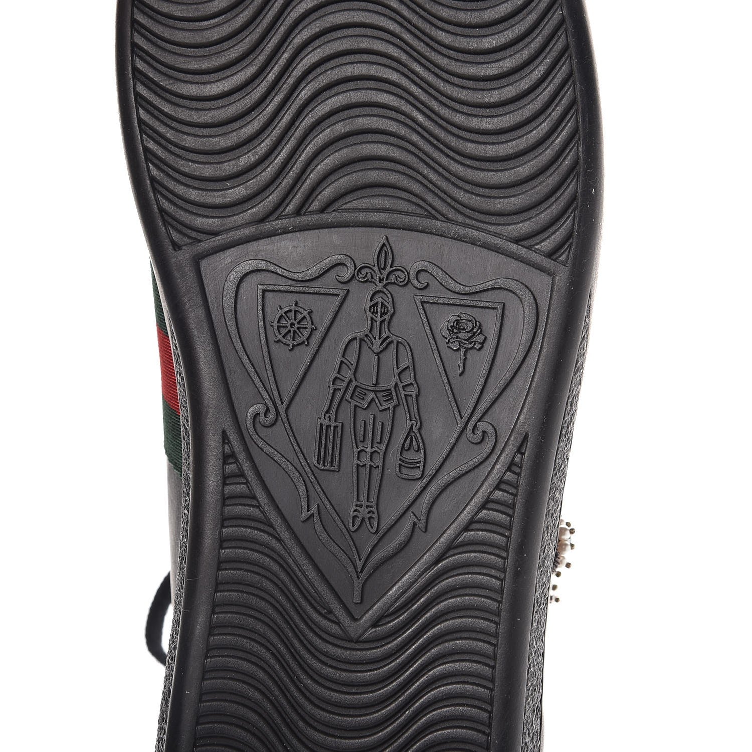 Gucci Calfskin Ayers Web Pierced Heart Embroidered Ace Sneakers 38.5 Black 7 of 12