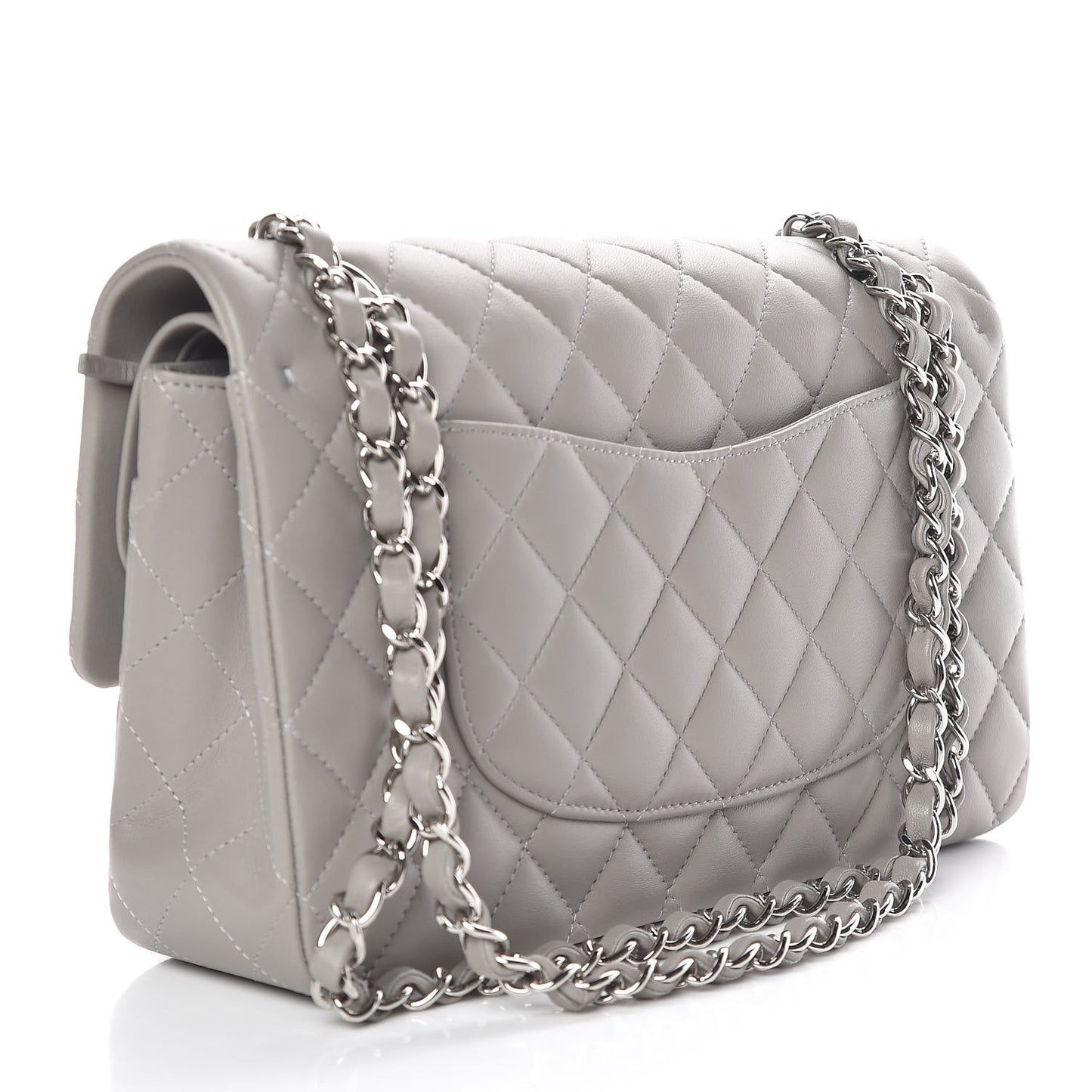Lambskin Quilted Medium Double Flap Grey