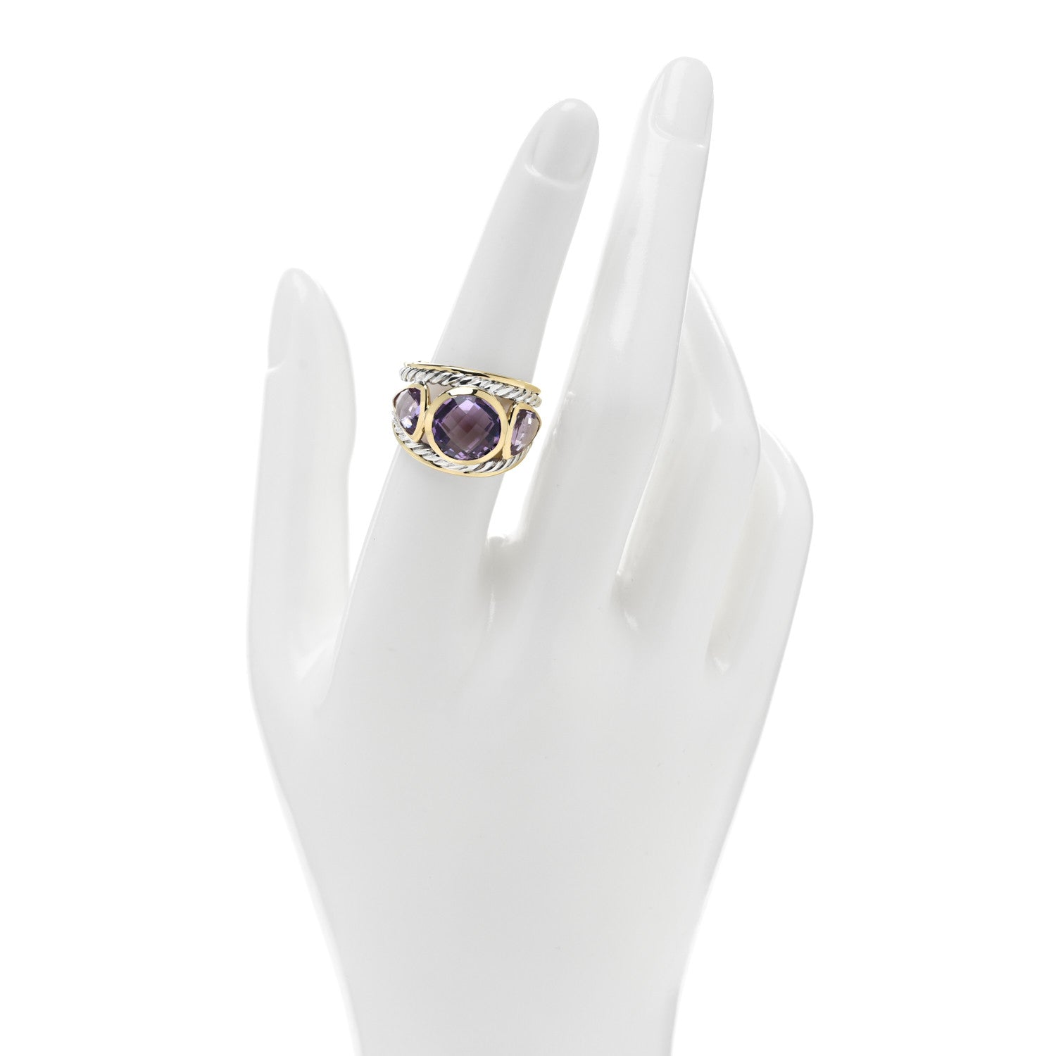 David Yurman Sterling Silver 18K Yellow Gold Amethyst Renaissance Ring 53 6.5 2 of 5