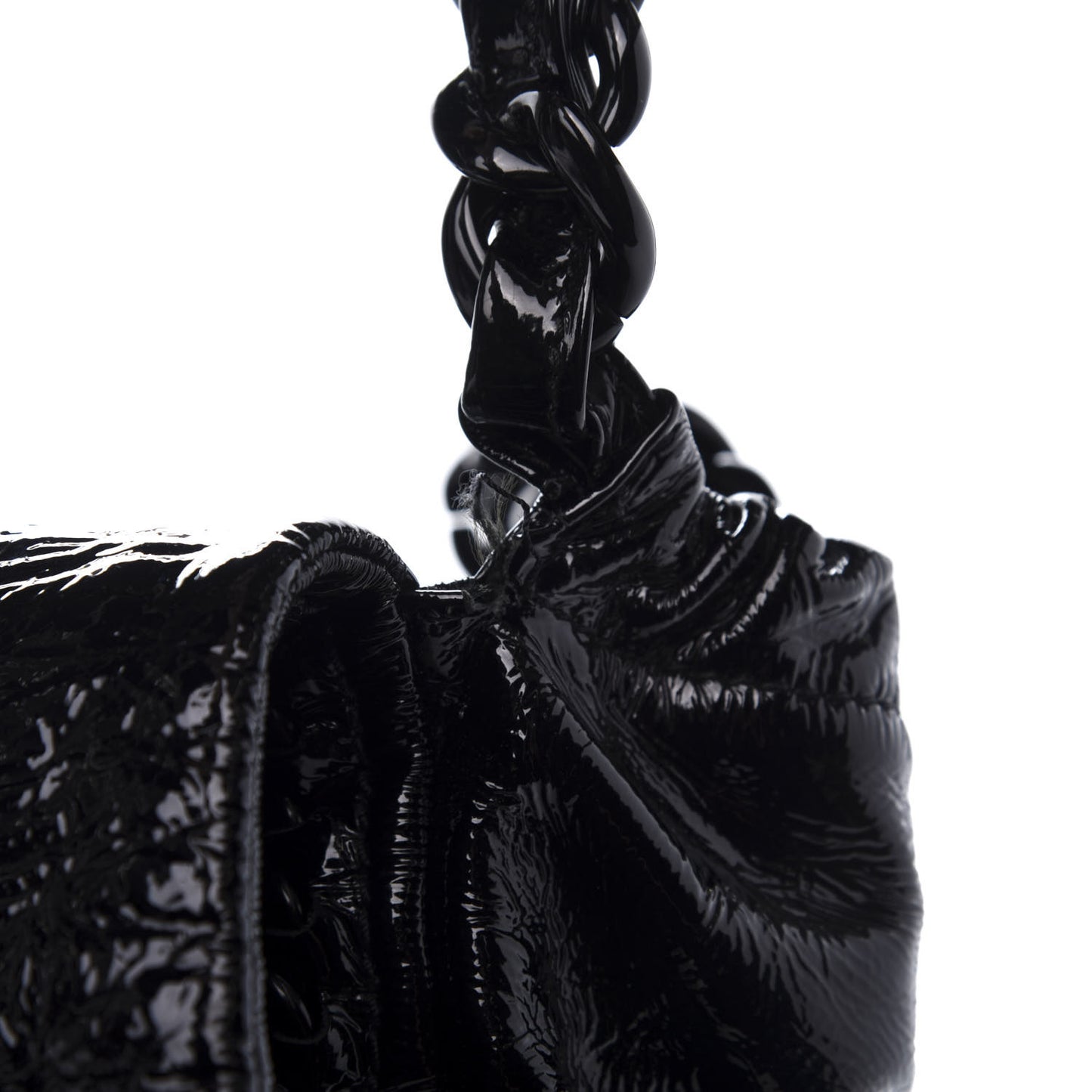 Crinkled Patent Modern Chain Flap Black