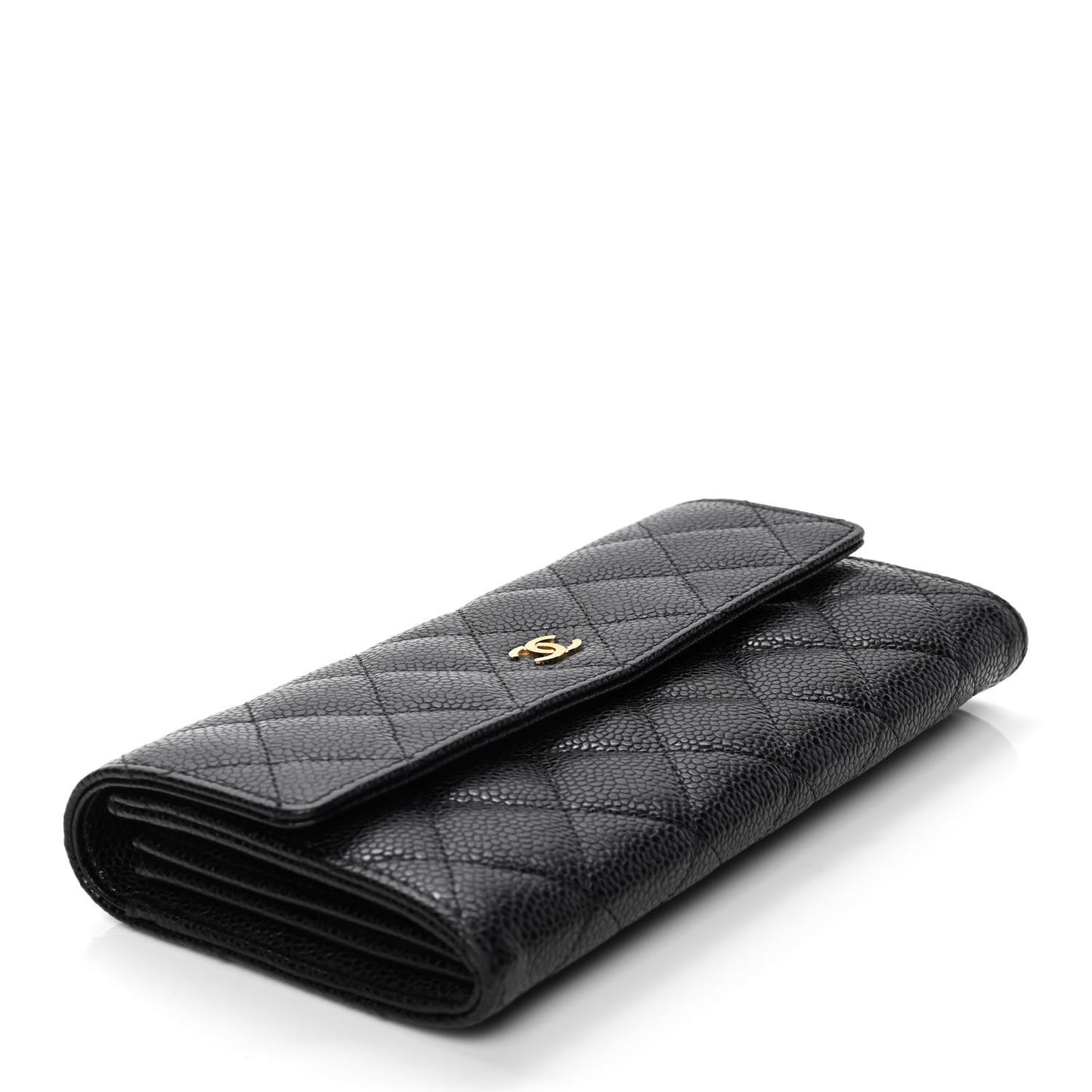 Caviar Quilted Large Gusset Flap Wallet Black