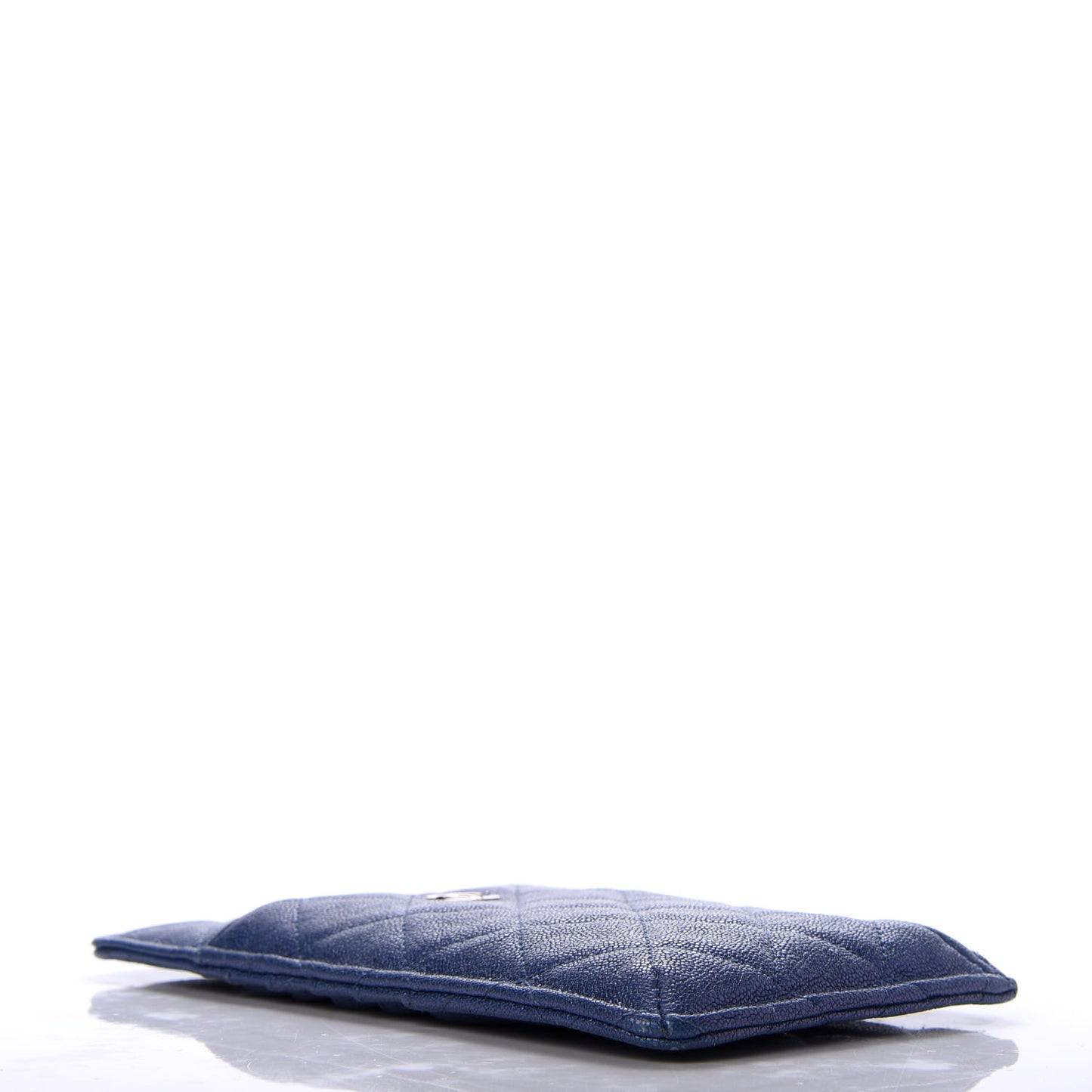 Iridescent Caviar Quilted Classic Flat Wallet Pouch Dark Blue