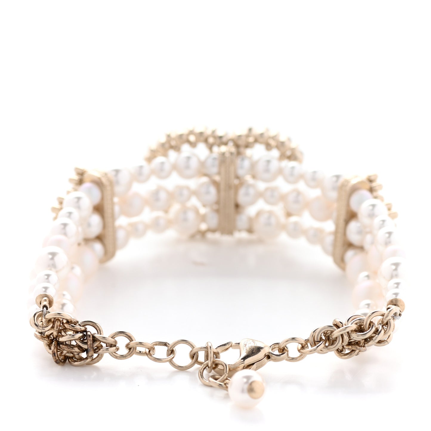 Crystal Pearl CC Bracelet Gold
