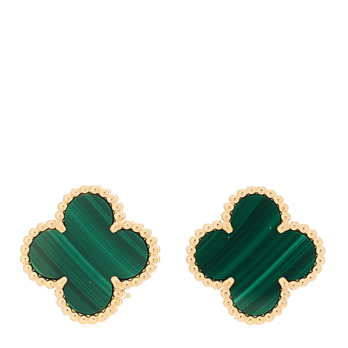 18K Yellow Gold Malachite Vintage Alhambra Earrings