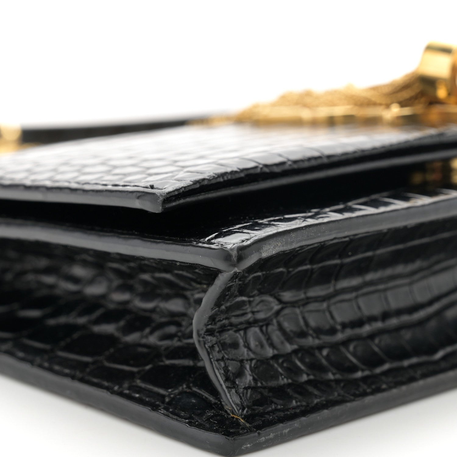 Saint Laurent Calfskin Crocodile Embossed Kate Monogram Tassel Chain Wallet Black 8 of 11