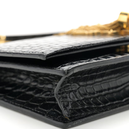 Saint Laurent Calfskin Crocodile Embossed Kate Monogram Tassel Chain Wallet Black 8 of 11