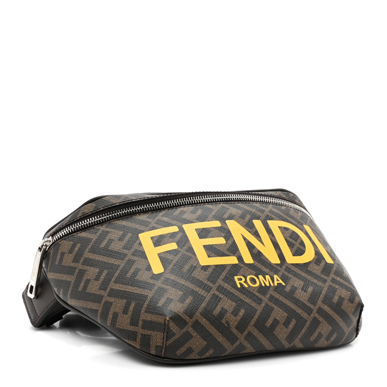 Fendi Shiny Glazed Fabric Vitello Cover FF 1974 Logo Belt Bag Black 4 of 11