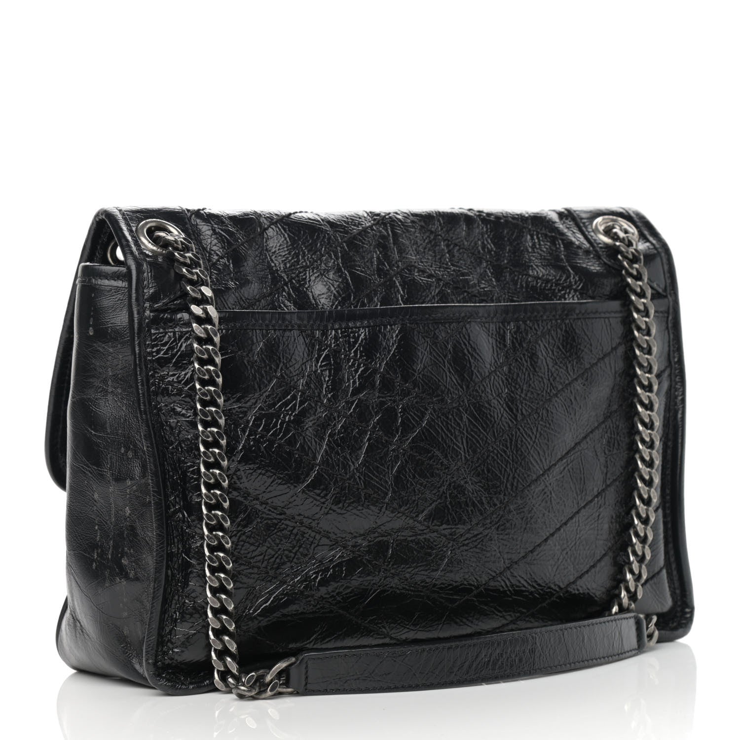 Saint Laurent Crinkled Calfskin Matelasse Monogram Medium Niki Chain Satchel Black 3 of 13
