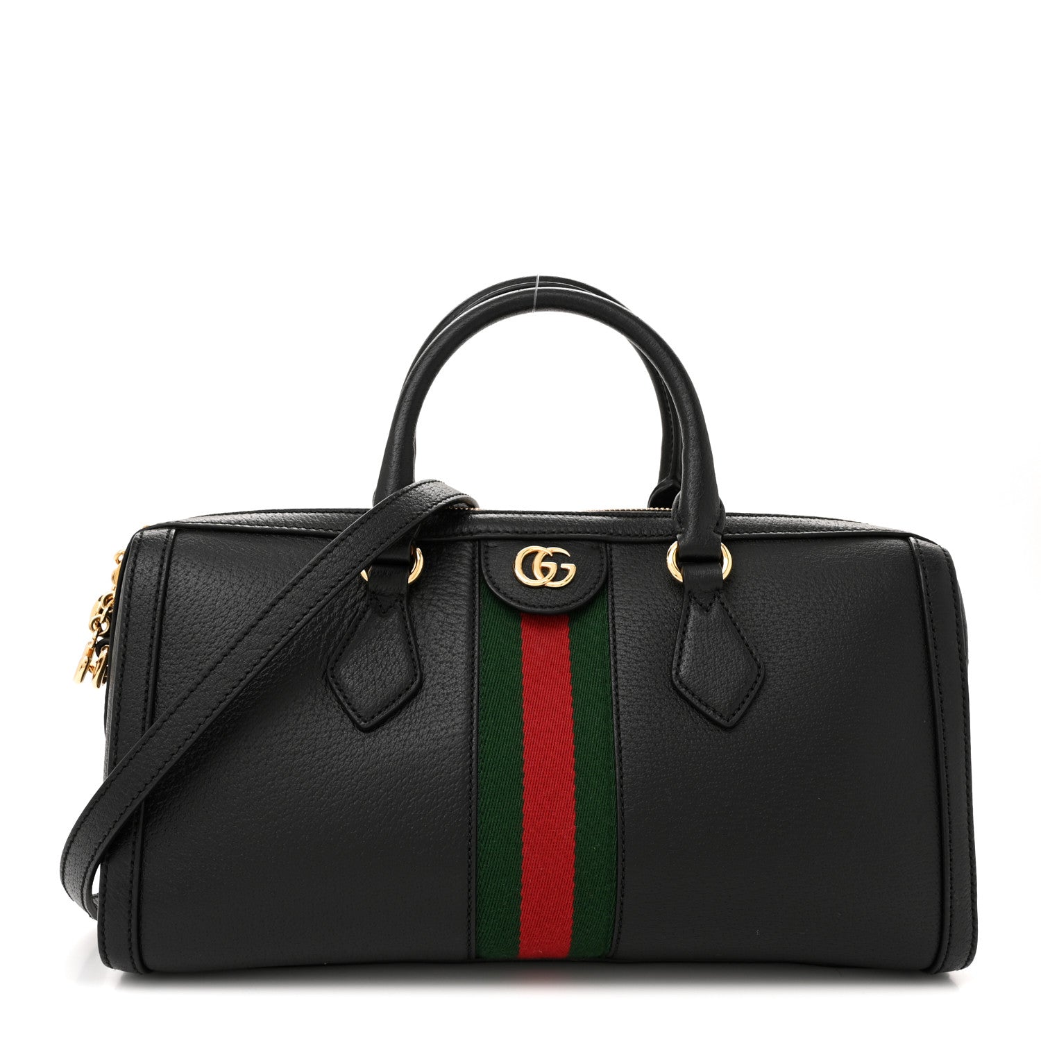 Gucci Textured Dollar Calfskin Web Medium Ophidia Boston Black 1 of 13