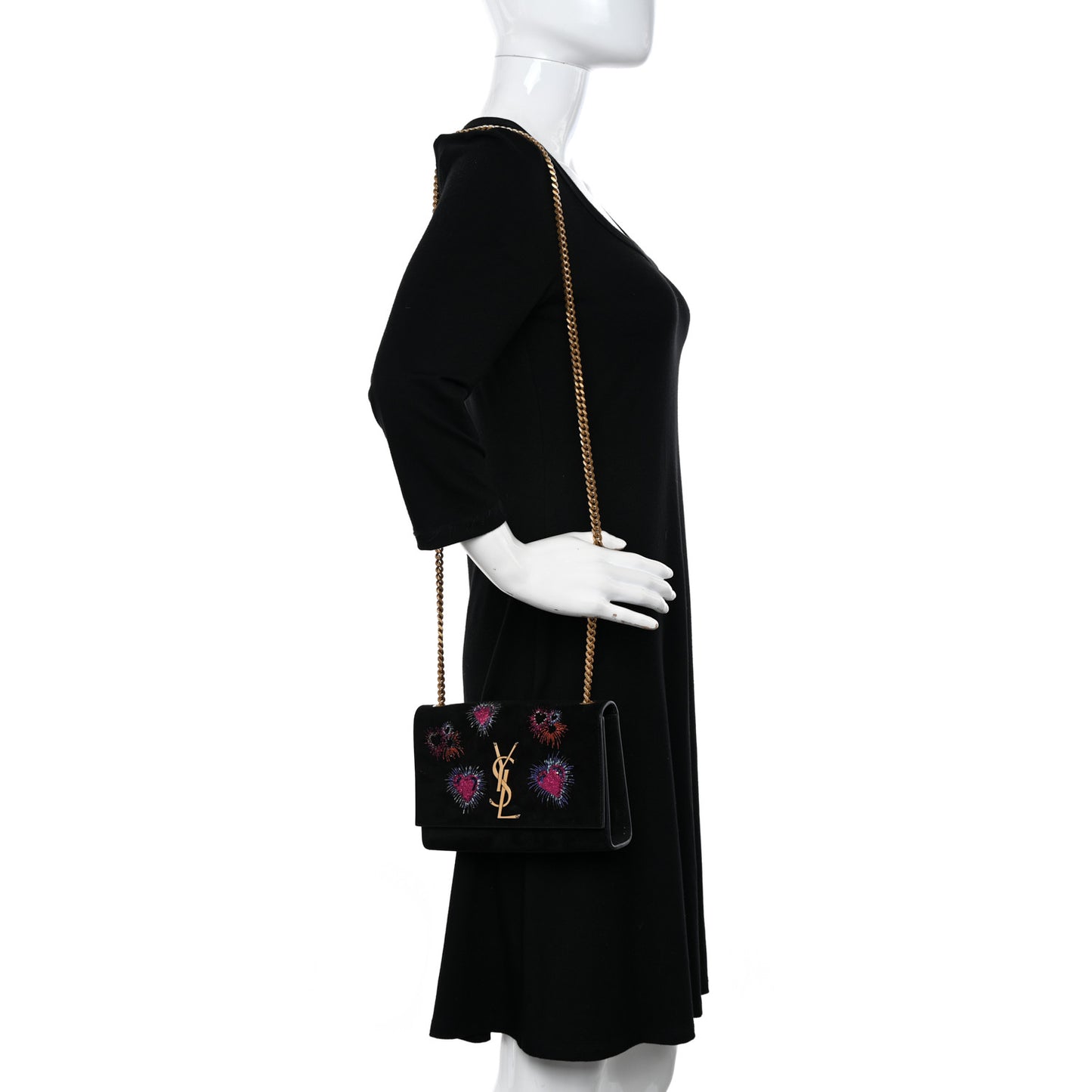 Suede Embroidered Small Monogram Kate Satchel Black