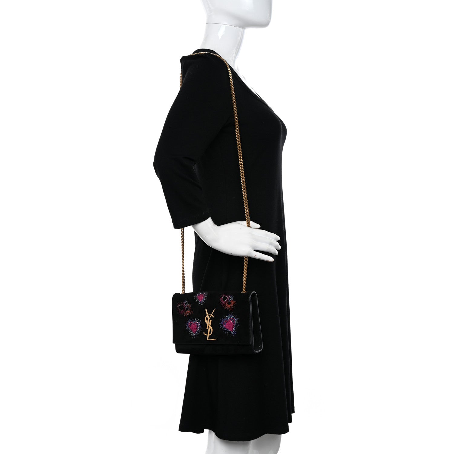 Saint Laurent Suede Embroidered Small Monogram Kate Satchel Black 2 of 13