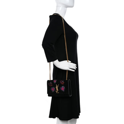 Saint Laurent Suede Embroidered Small Monogram Kate Satchel Black 2 of 13