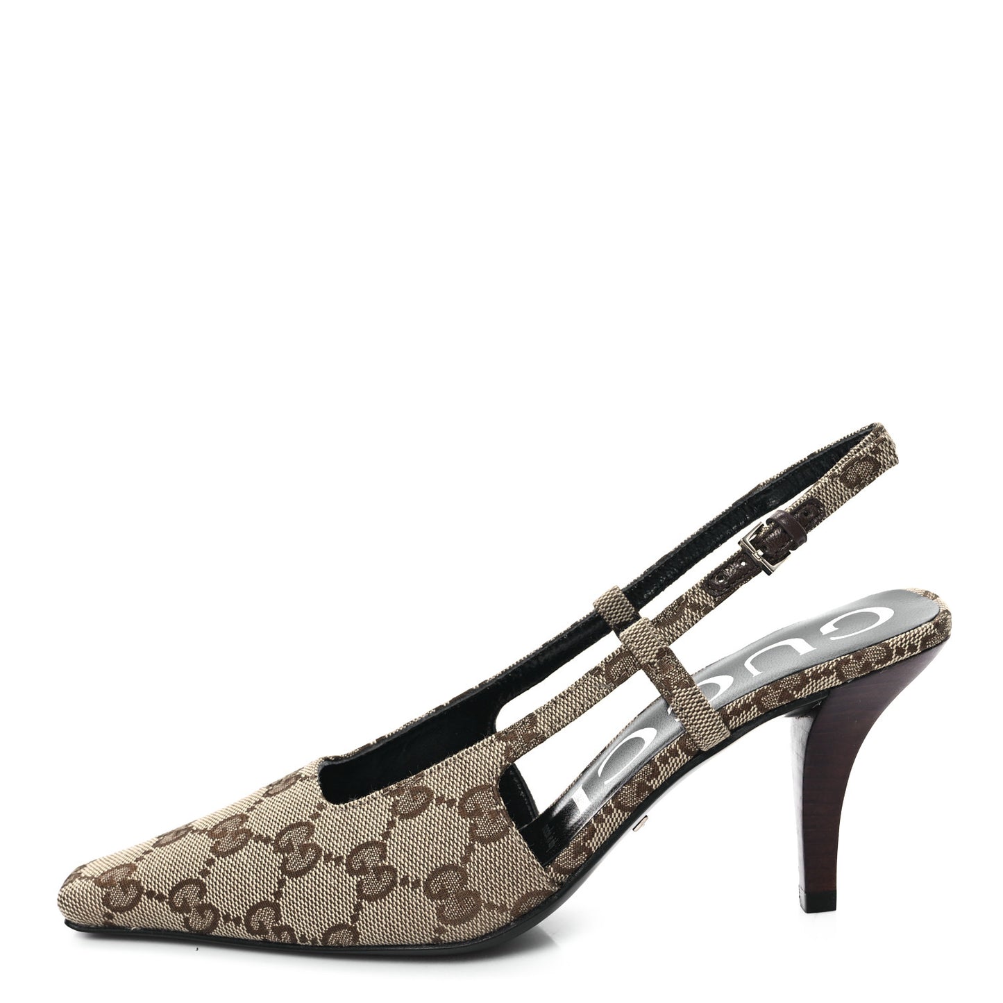 Monogram Malga Kid Square G 75mm Slingback Pumps 35 Beige Ebony New Acero