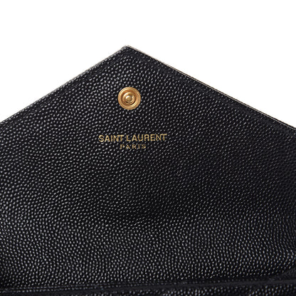 Saint Laurent Grain De Poudre Matelasse Chevron Small Monogram Envelope Wallet Black 6 of 7