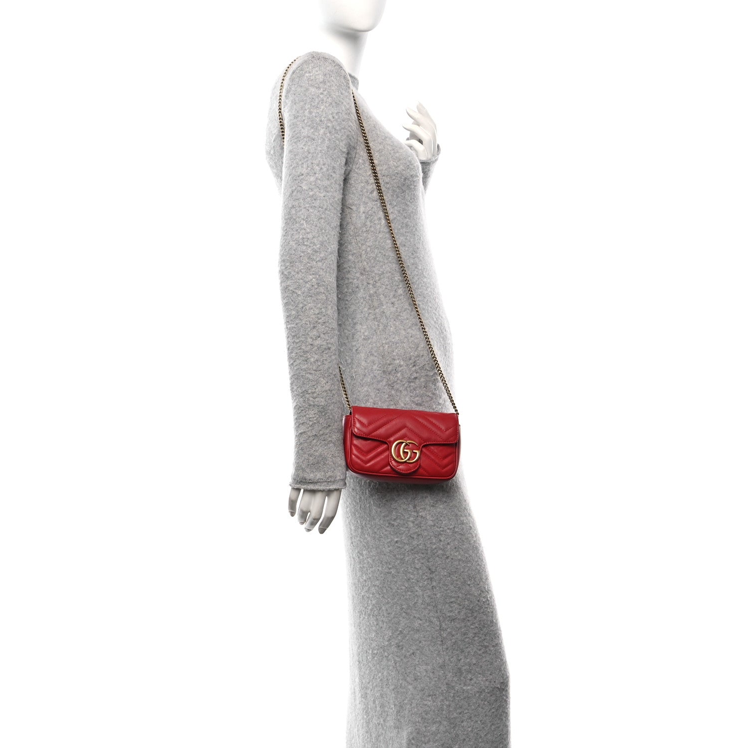 Gucci Calfskin Matelasse Super Mini GG Marmont Shoulder Bag Hibiscus Red 2 of 10
