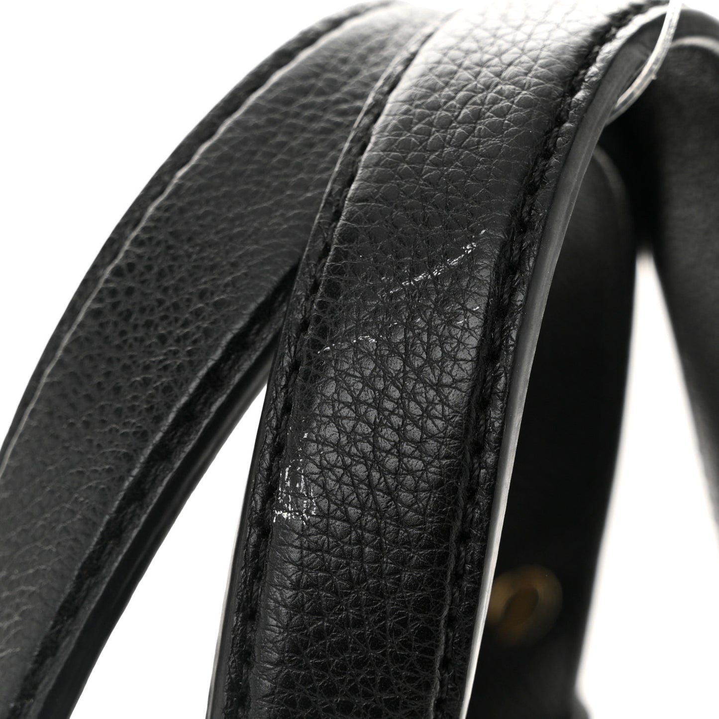 Grained Calfskin Stitched Mini Label Click Shopper Tote Black