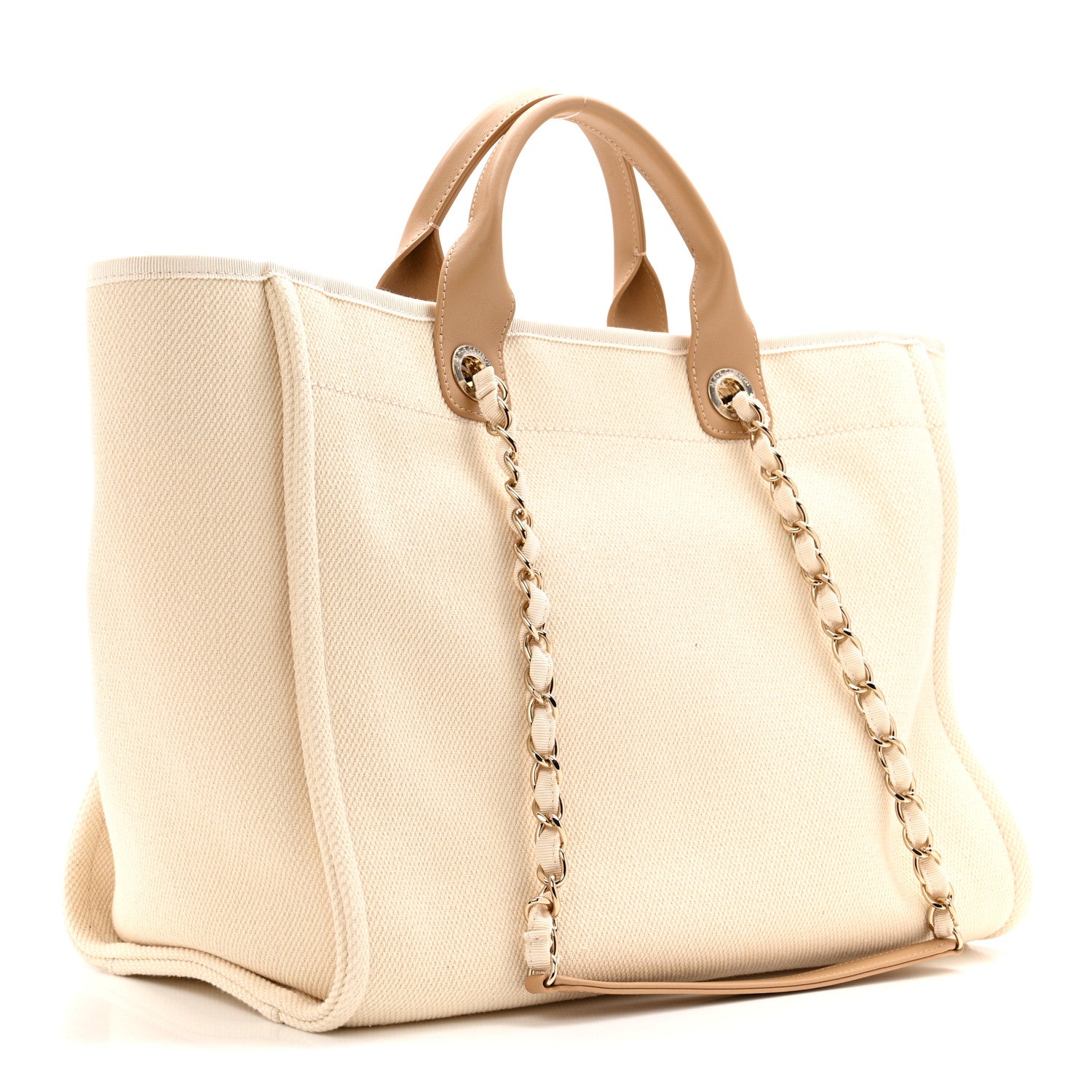 Chanel Canvas Pearl Medium Deauville Tote Ecru Beige 3 of 13
