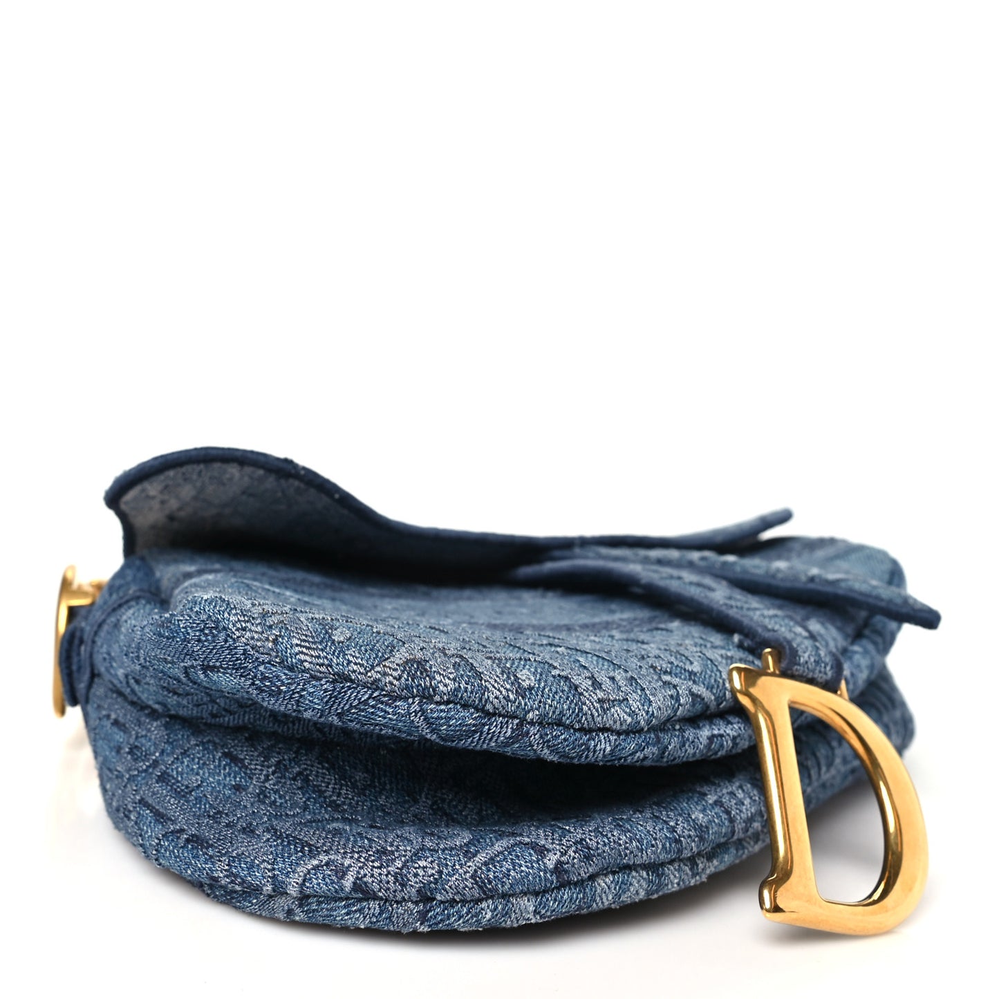 Oblique Embroidered Saddle Bag Denim Blue