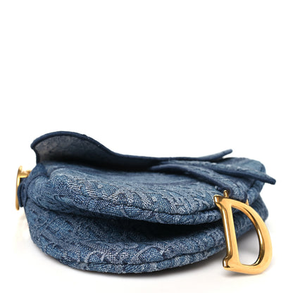 Christian Dior Oblique Embroidered Saddle Bag Denim Blue 4 of 10