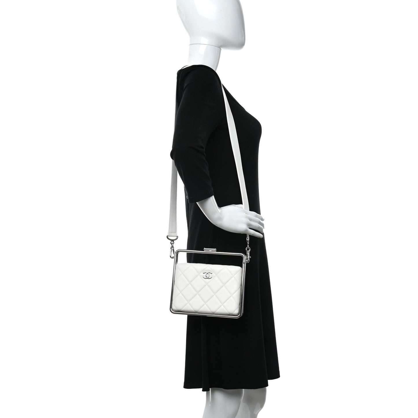 Quilted Lambskin Metal Bar Clutch Bag White