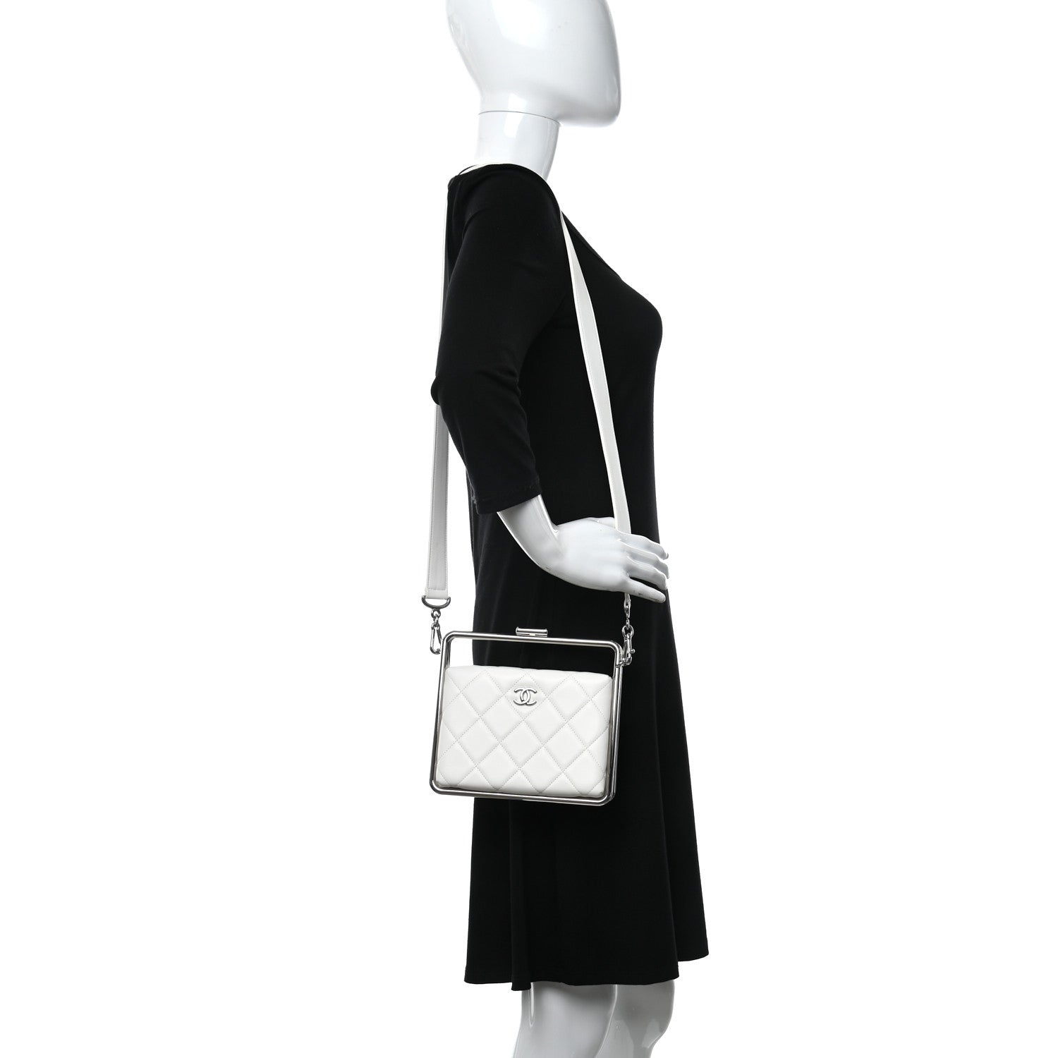 Chanel Quilted Lambskin Metal Bar Clutch Bag White 2 of 9