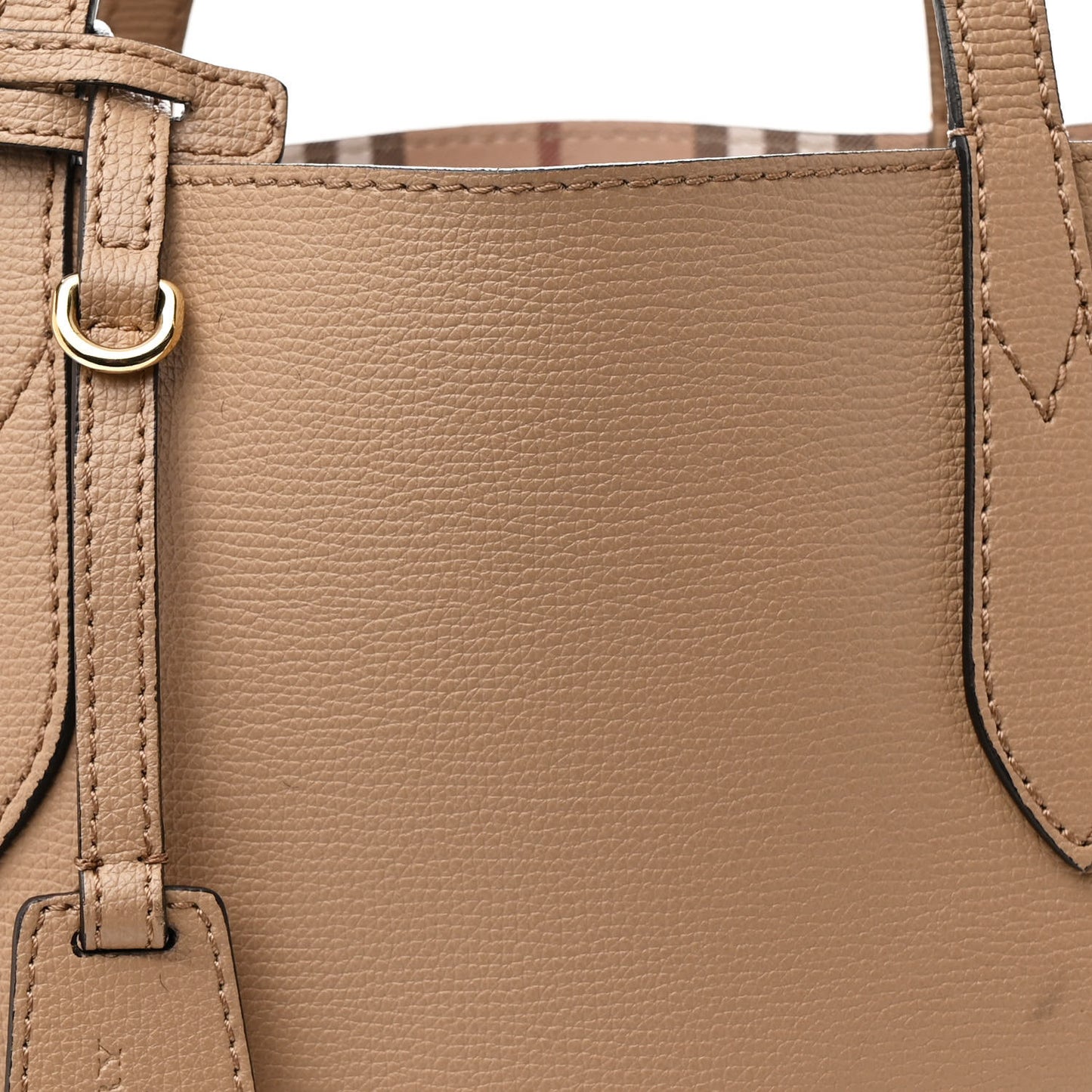 Grainy Calfskin Haymarket Check Medium Reversible Tote Camel