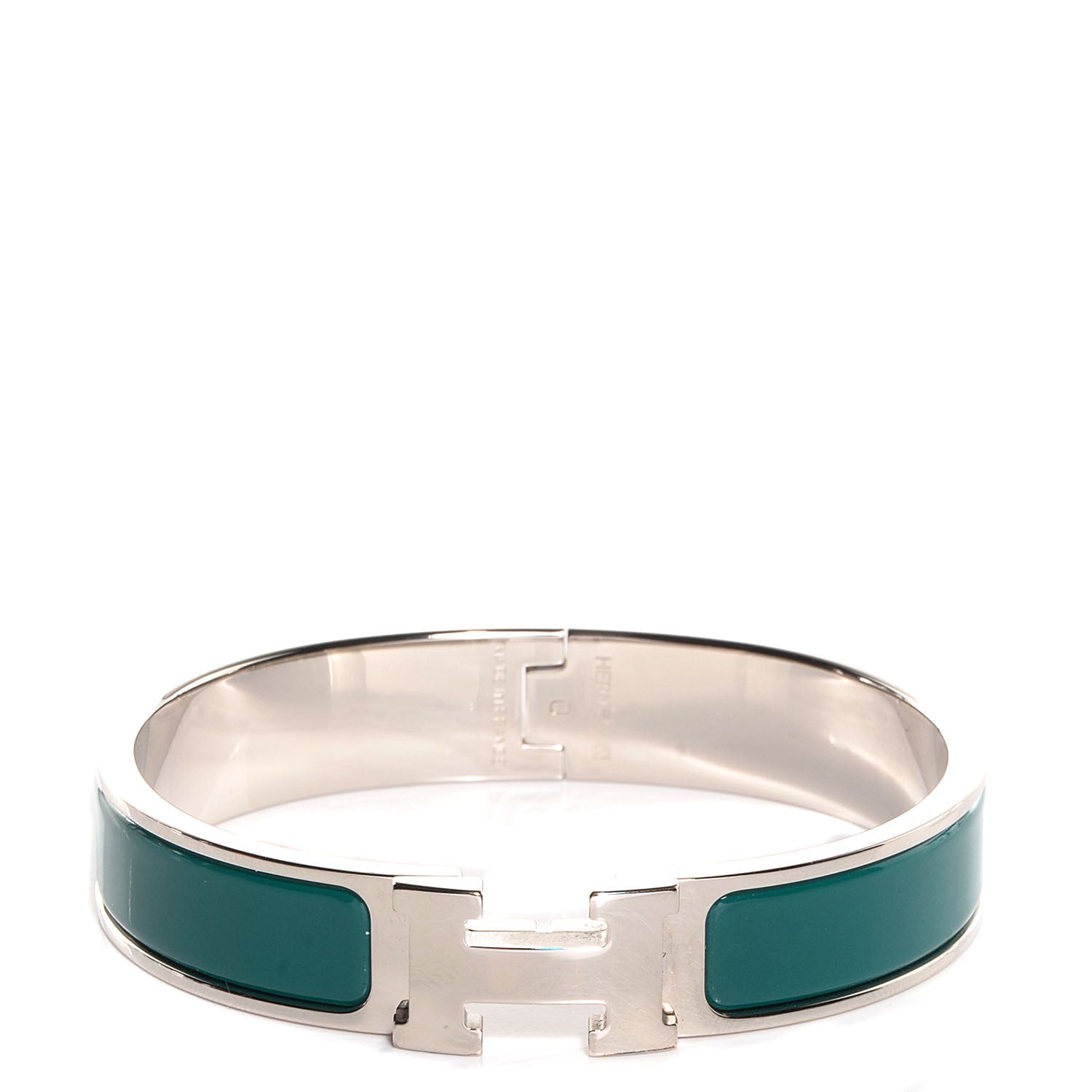Hermes Narrow Enamel Clic Clac H Bracelet PM Bleu Green 1 of 5
