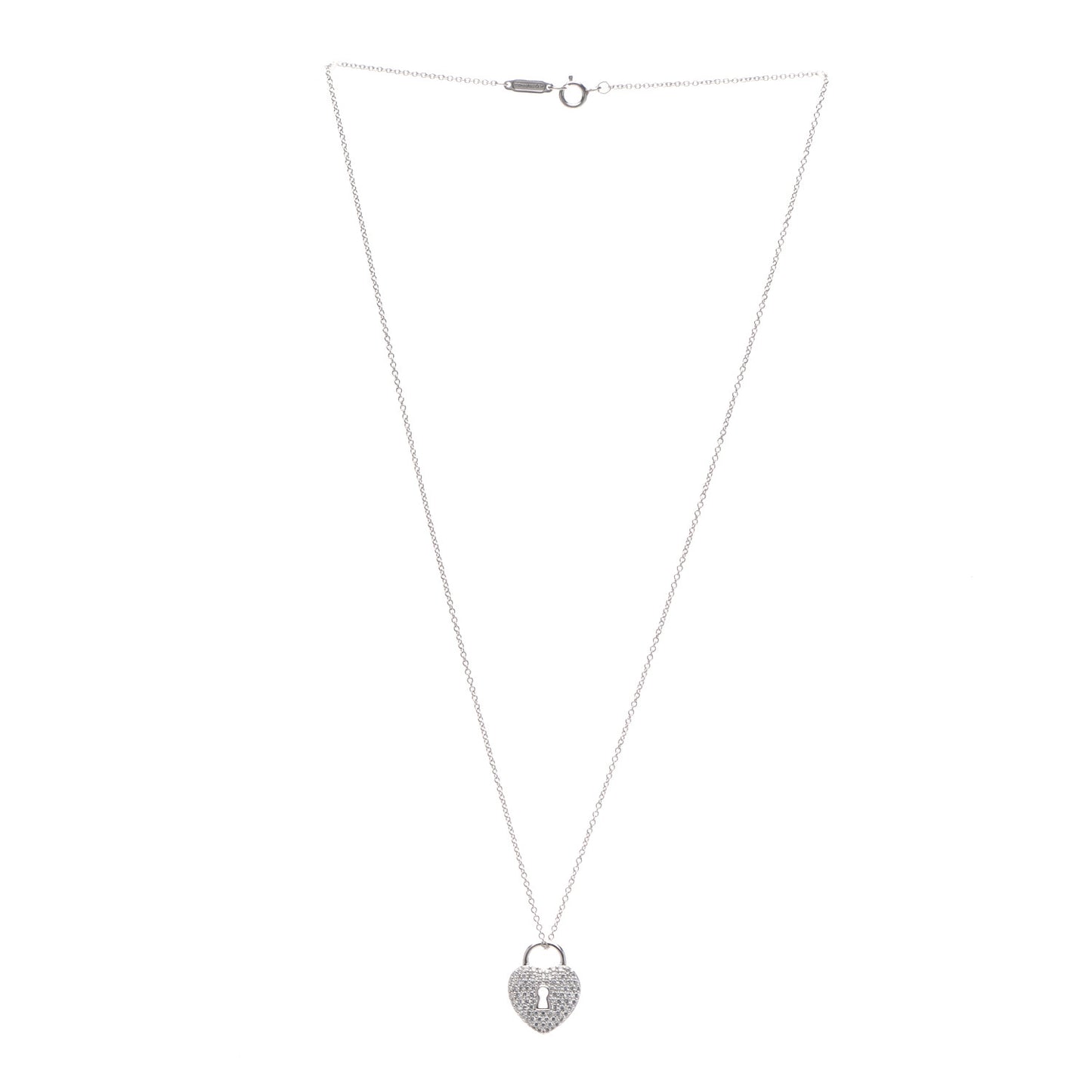 Platinum Diamond Small Heart Lock Pendant Necklace