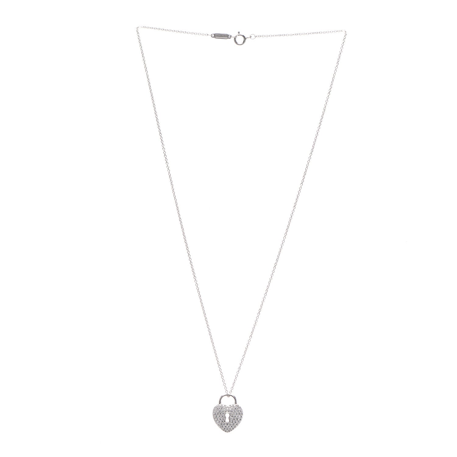 Tiffany Platinum Diamond Small Heart Lock Pendant Necklace 3 of 6