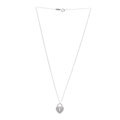 Tiffany Platinum Diamond Small Heart Lock Pendant Necklace 3 of 6