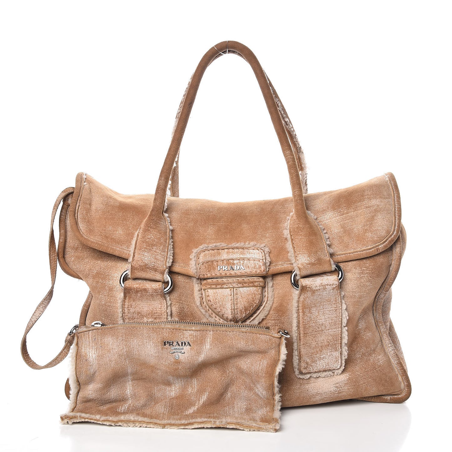 Shearling Flap Shoulder Bag Beige