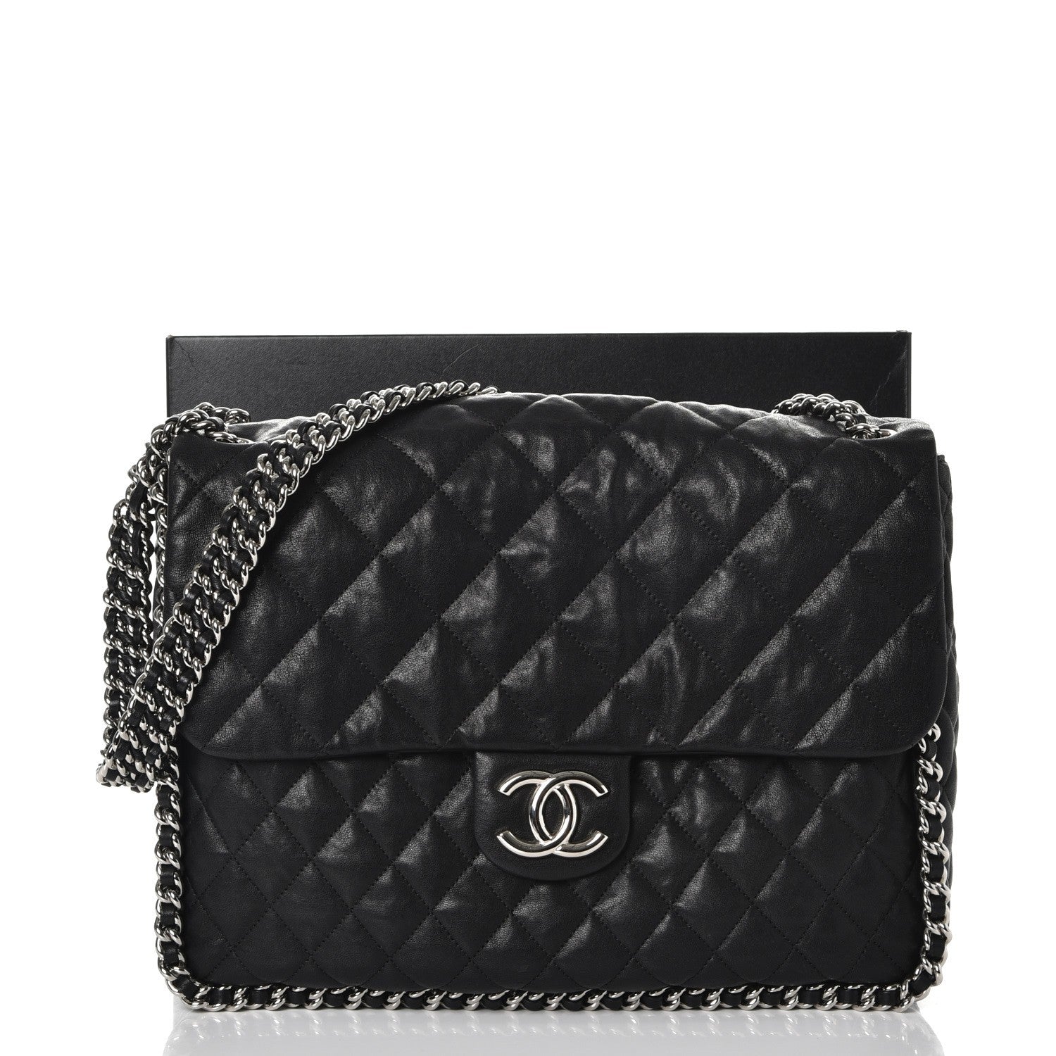 Chanel Washed Lambskin Quilted Maxi Chain Around Flap Black 9 of 9