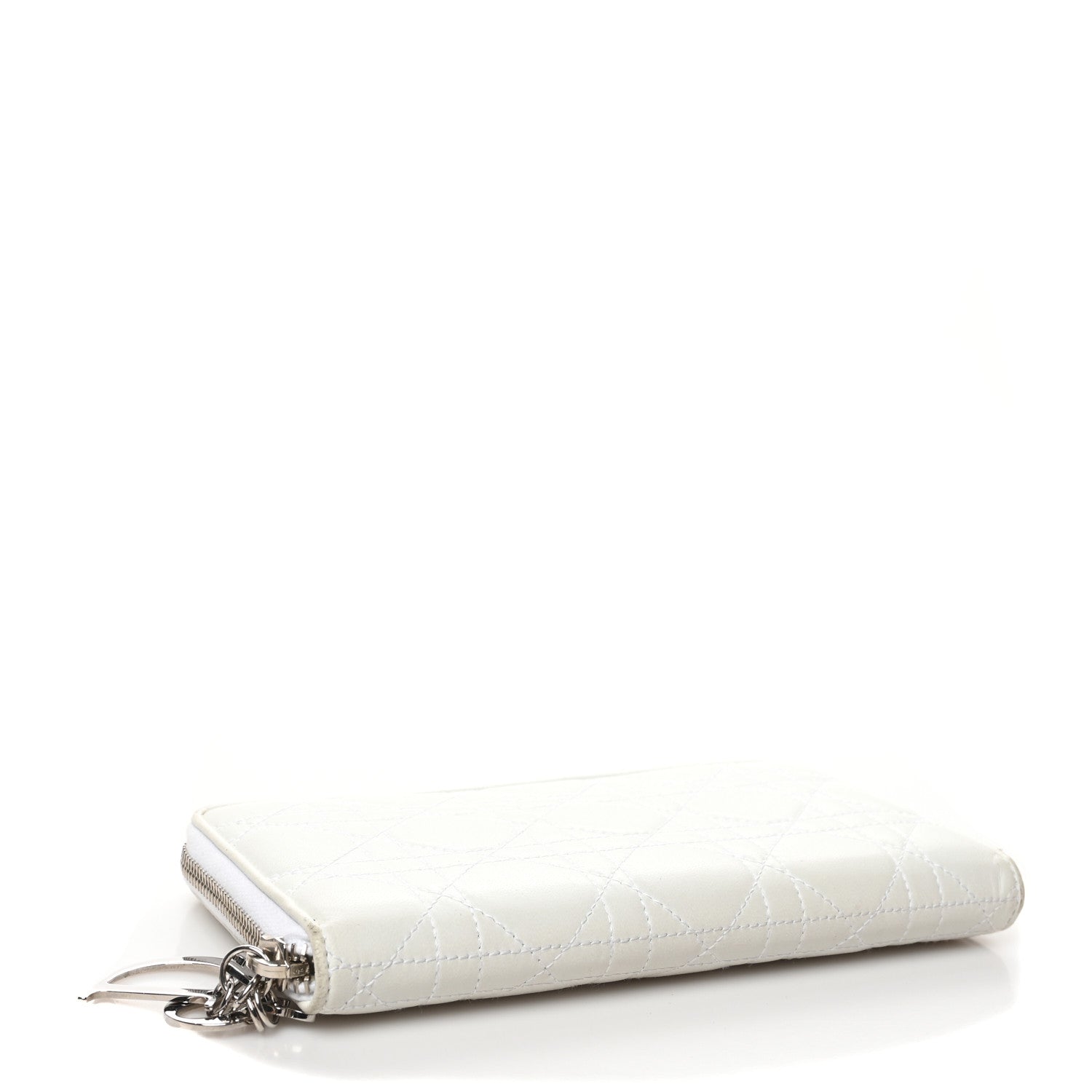 Christian Dior Lambskin Cannage Lady Dior Zip Wallet White 4 of 11